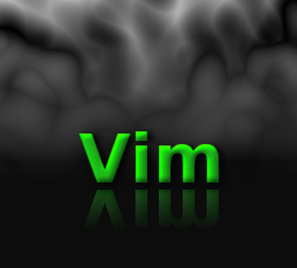 There is a green colored word - vim - in this image. The background is black with some grey cloud on the upper half.